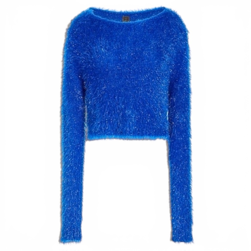 NWT 8 BY YOOX Knitted Lurex Sweater Cropped in Blue